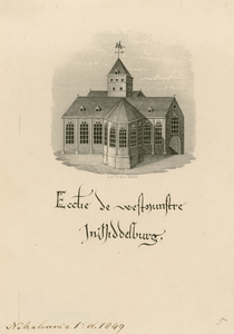 585 Eccl[es]ie de Westmunstre in Middelburg. De Westmonsterkerk op de Grote Markt te Middelburg, afgebroken in 1575, ...