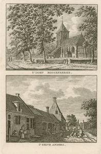 64 T' Dorp Biggenkerke. T' Zelve Anders. Twee gezichten in het dorp Biggekerke, met Nederlandse Hervormde kerk, op 1 plaat