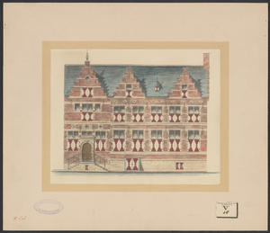 676 Plan van restauratie van de gevel van de Bank van Lening aan de Giststraat te Middelburg, met geschilderde luiken
