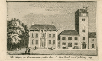 685 Het Gebouw en Observatorium gesticht door J. de Munck te Middelburg 1735. Het huis en observatorium van J. de Munck ...