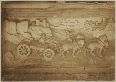 722a Details (beeldhouwwerk) met paard en wagen van de gevel van het huis In den Steenrotse te Middelburg aan de ...
