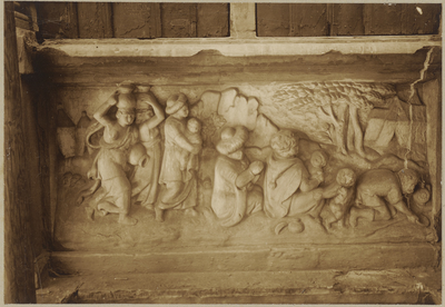 722g Details (beeldhouwwerk) met bruiloft van Kanaa met Christus van de gevel van het huis In den Steenrotse te ...
