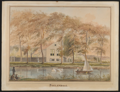 768 Poelendaal. Gezicht op de Vlissingsesingel te Middelburg met het huis Poelendaele, een zeilbootje en linksonder vissers
