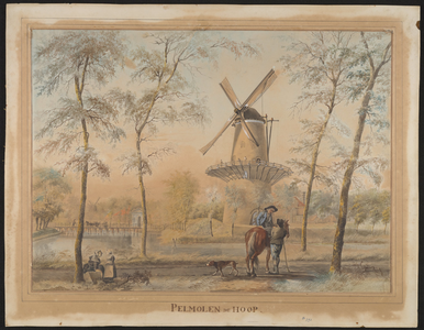792 Pelmolen de Hoop. Gezicht op de molen De Hoop op het Vlissings bolwerk te Middelburg, met Langevielepoort en ...