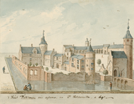 818 't Huis Westhoven, van agteren, na Ic. Hildernisse. a. 1695. Gezicht op het kasteel Westhove te Oostkapelle, van de ...