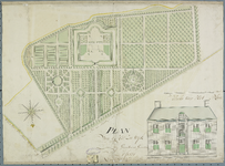889 Plan van 't Hof Zeewijck. Plattegrond en opstand van het hof en tuin van het huis Zeewijck te West-Souburg. ...
