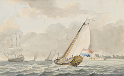 904 Gesigt van Rammekens in't Eylant Walgeren. Gezicht op de rede en het fort van Rammekens te Ritthem, met schepen op ...