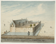 937 Het Huis te Nieuwerve, van agteren, na Ic. Hildernisse 1695. Gezicht op het huis Nieuwerve te Ritthem, gezien vanaf ...