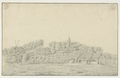 960 Gezicht op het dorp Sint Laurens, met de toren van de Nederlandse Hervormde kerk en de molen