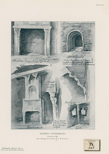 975d Kasteel Popkensburg. Gesloopt in 1863. Schetsen schoorstenen in en boven kamer b, c, dichtgemetselde kelderingang ...
