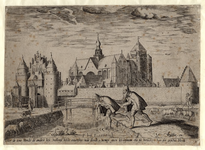 992 Gezicht op een deel van de stad Veere, met een herder en een vrouw met juk, op de voorgrond de parabel van de ...
