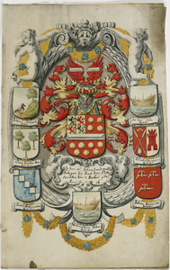 1007 Het titelblad van het privilegeboek van het bakkersgilde te Middelburg, met midden het gehelmde wapen van mr Johan ...