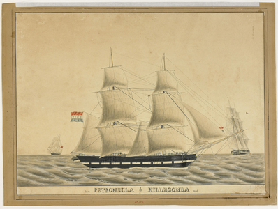 1015c Petronella Hillegonda. Het Middelburgse zeilschip (tweemaster) Petronella Hillegonda onder kapitein P.J. Kasse, ...