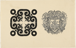 1048-2 Staal van twee vignetten, aanwezig bij de firma U.F. Auer en Zoon, drukkers te Middelburg, een geometrisch ...