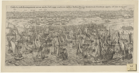105 Het uitzeilen van de vloot van Walcheren en landing van de troepen van prins Maurits bij Philippine, met opschrift ...
