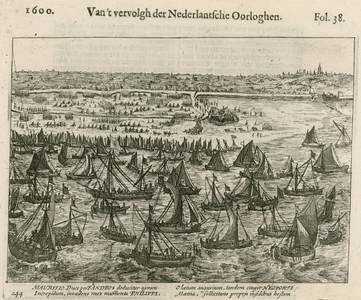 106 Het uitzeilen van de vloot van Walcheren en landing van de troepen van prins Maurits bij Philippine, met 2 x 2 ...