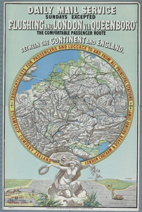 1062 Daily mail service Flushing and London via Queenboro. De kaart van Midden-Europa, in een medaillon, met ...