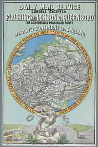 1062 Daily mail service Flushing and London via Queenboro. De kaart van Midden-Europa, in een medaillon, met ...