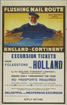 1065 Flushing Mail Route England-Continent. Een zeeman met tussen zijn armen de route Vlissingen-Folkestone van de ...