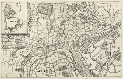 119 Kaart van het land van Sluis tijdens het beleg en de verovering door prins Maurits, met een plan van IJzendijke ...