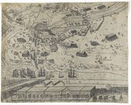 120 Kaart van het land van Sluis tijdens het beleg en de verovering door prins Maurits, met afbeelding van de ...