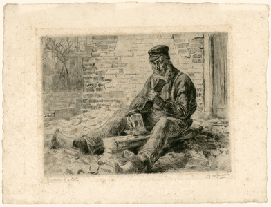 1436 Steenhakker van Aardenburg ZV / [W.J.] Dingemans [sr]. [c. 1901]. 1 prent : ets ; 18 x 24 cm, blad 26 x 34 cm, 1901 c.]