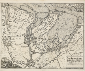 149 Der Sasz von Gendt belägert den 28 Juli 1644 ...und durch Accord erobert den 6 Septembris dieses Jahrs. Kaart van ...