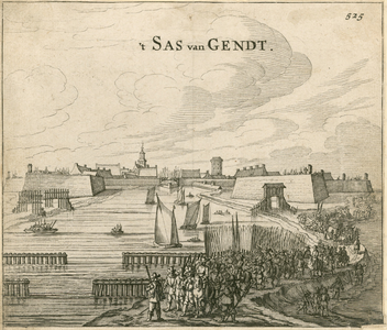 154 't Sas van Gendt. De aftocht van de Spaanse troepen bij de verovering van Sas van Gent door prins Frederik Hendrik
