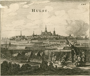 165 Hulst. Beleg en verovering van Hulst door prins Frederik Hendrik, gezicht op de stad met de belegeringswerken