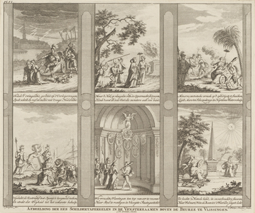 227-6 Afbeelding der zes Schildertafereelen in de Vensterramen boven de Beurze te Vlissingen. Afbeelding van de zes ...