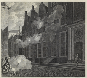 265 Naauwkeurige afbeelding van het beschieten met kanon ... te Middelburg in Zeeland, tegen het huis genaamt ...