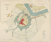 284 Plattegrond van de belegering van de stad Sluis door de Fransen, met de ligging van de batterijen