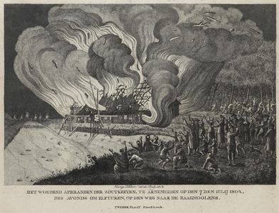 290-2 Het woedend afbranden der zoutkeeten te Arnemuiden .... Het afbranden van zoutketen te Arnemuiden, aan de weg ...