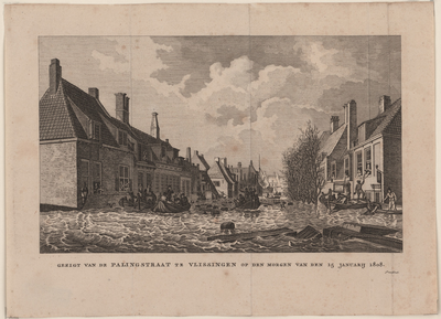 291-4 Gezigt van de Palingstraat te Vlissingen op den morgen van den 15 Januarij 1808. Overstroming in Vlissingen, ...