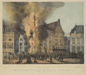 316 Gezigt bij het uitbarsten der brand te Middelburg. op Zondag, den 28 Junij 1857. Het uitbreken van brand in het ...