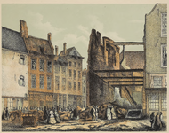 317 Gezigt op de ruïne, veroorzaakt door den brand te Middelburg. op Zondag, den 28 Junij 1857. Het verwoeste huis op ...