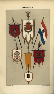 322-1 Walcheren. Banieren en vaandels van de erewachten van Walcheren tijdens het verblijf van koning Willem III in Zeeland