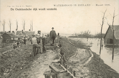 377-110 Watersnood in Zeeland - Maart 1906.. Versterking van de Oudelandse dijk te Hontenisse