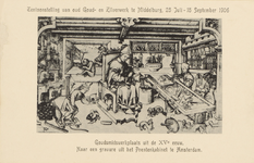 382-2 De werkplaats van een goudsmid in de 15de eeuw, naar een gravure in het Prentenkabinet te Amsterdam