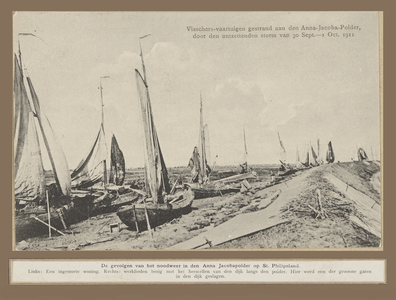 398-1 Vissersvaartuigen gestrand op de dijk van de Anna-Jacobapolder te Sint Philipsland, met onder beschrijving