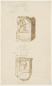 437-6 Twee Romeinse altaarstenen, opgedragen aan Neptunus, gevonden op het strand van Domburg op 5 januari 1647 bij het ...
