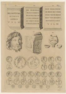 441-3 Drie antieke altaarstenen, fragmenten, aardewerk en munten gevonden op het strand van Domburg op 3 januari 1651