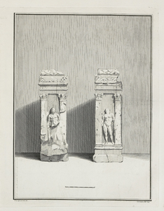 442-10 Afbeeldingen van de, op den 5 Januarij 1647 en later, bij Domburg ontdekte gedenksteenen, tusschen de jaren 1737 ...
