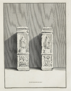 442-33 Afbeeldingen van de, op den 5 Januarij 1647 en later, bij Domburg ontdekte gedenksteenen, tusschen de jaren 1737 ...