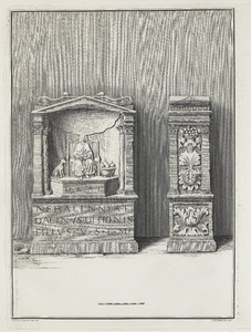442-41 Afbeeldingen van de, op den 5 Januarij 1647 en later, bij Domburg ontdekte gedenksteenen, tusschen de jaren 1737 ...