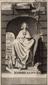 445-4 Een altaarsteen opgedragen aan de godin Nehalennia, op 5 januari 1647 gevonden op het strand van Domburg, met in ...