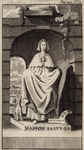 445-4 Een altaarsteen opgedragen aan de godin Nehalennia, op 5 januari 1647 gevonden op het strand van Domburg, met in ...