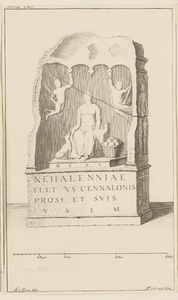 448-2 Een altaarsteen opgedragen aan de godin Nehalennia, op 5 januari 1647 gevonden op het strand van Domburg
