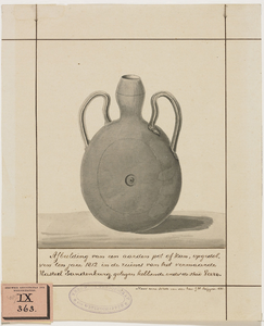 487 Een aarden pot, in 1812 opgegraven in de ruïnes van kasteel Sandenburgh bij Veere, uit de verzameling Andriessen, ...