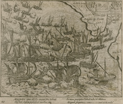 49 Slag voor Reimerswaal tussen de Spaanse en de Geuzenvloot, met onder 2 x 2 versregels (Latijn) en op de achterzijde ...